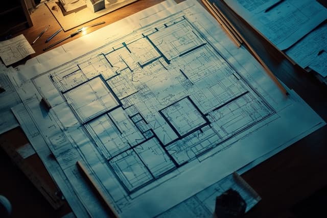 Blueprint showing combined apartments in NYC with engineering notes